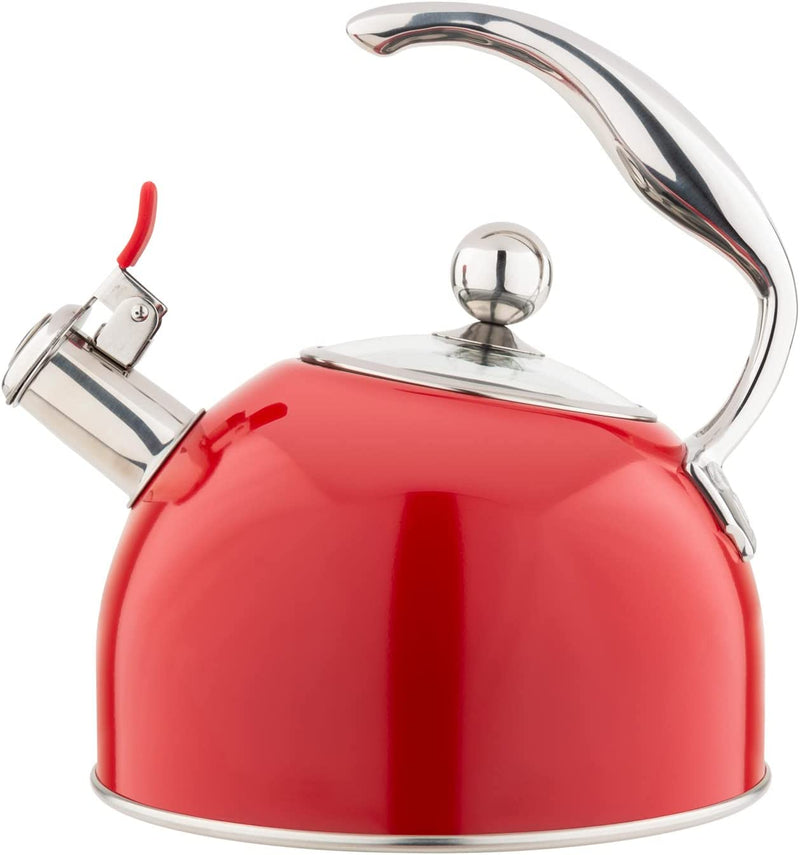 Viking 2.6 Quart Stainless Steel Whistling Tea Kettle (Red)