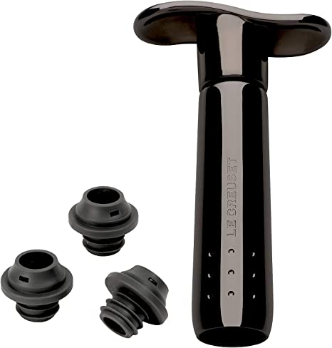 Le Creuset Wine Pump and (3) Stoppers - Black Nickel
