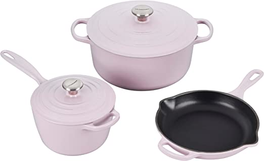 Le Creuset 5-Piece Signature Set w/Stainless Steel Knob - Shallot (5.5 qt. RDO, 1.75 qt. Saucepan, 9" Skillet)