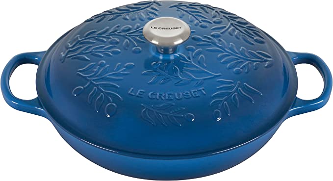 Le Creuset 3 1/2 Qt. Signature Enameled Cast Iron Braiser w/Olive Branch Embossed Lid - Marseille- Personalized Engraving Available