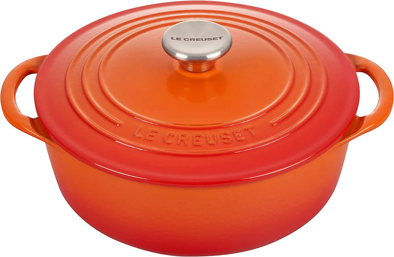 Le Creuset 2 3/4 Qt. Enameled Cast Iron Classic Shallow Round Dutch Oven w/ Stainless Steel Knob - Flame- Personalized Engraving Available