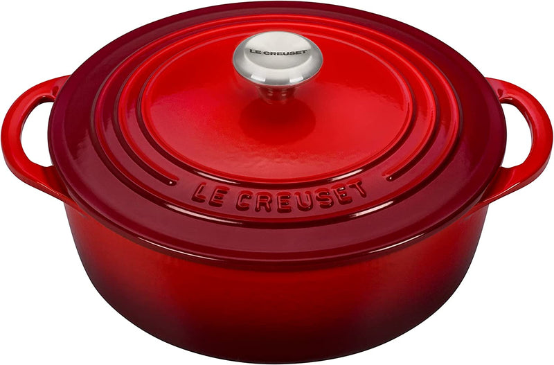 Le Creuset 2 3/4 Qt. Enameled Cast Iron Classic Shallow Round Dutch Oven w/ Stainless Steel Knob - Cerise- Personalized Engraving Available