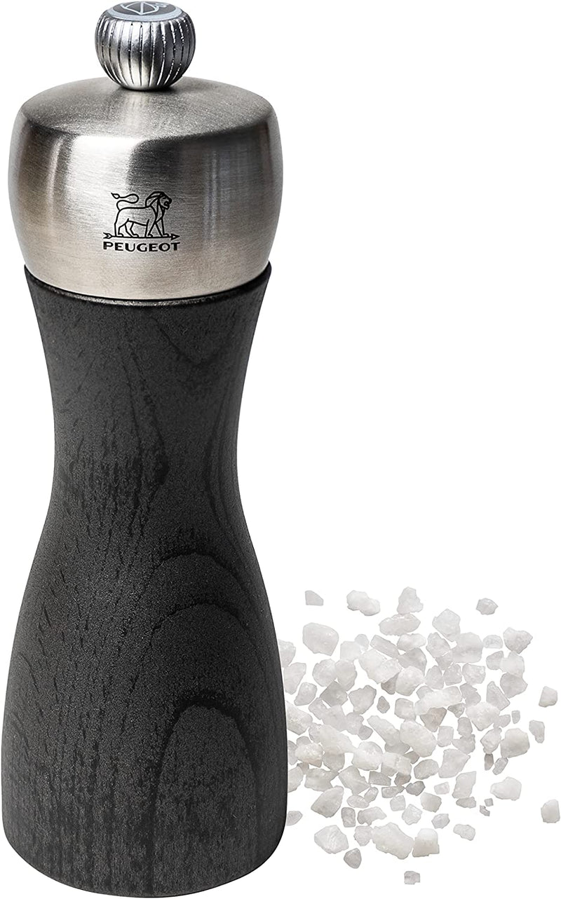 Peugeot Fidji Manual Salt Mill - Adjustable Grinder - Beechwood and Stainless Steel, Graphite Finish - 6"