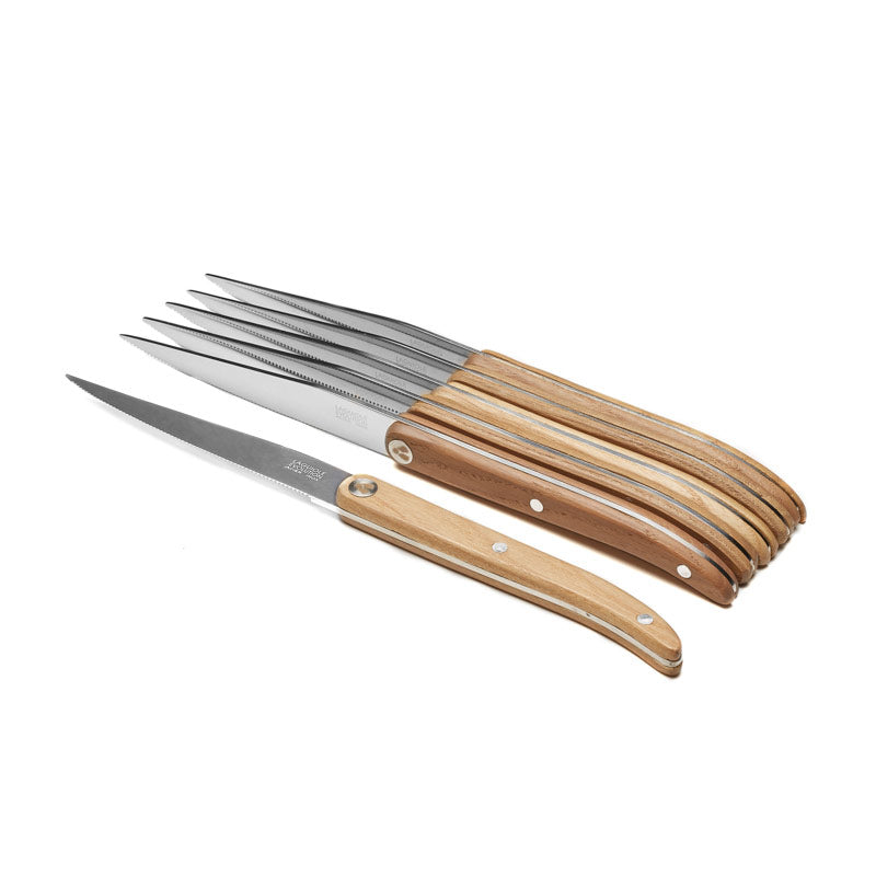 TB Laguiole Sens 6 Pc. Steak Knife Set - Light Wood Handle