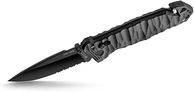 TB C.A.C. S200 French Army Knife - Textured PA6 Handle - Serrated - Black