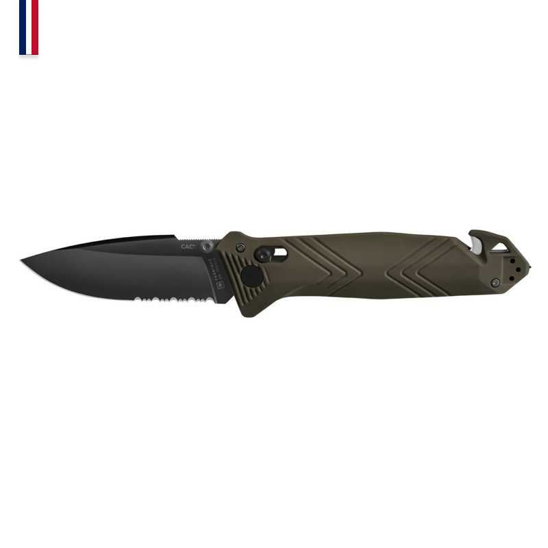 TB C.A.C. French Army Knife - PA6 Handle - Serrated - Army Green