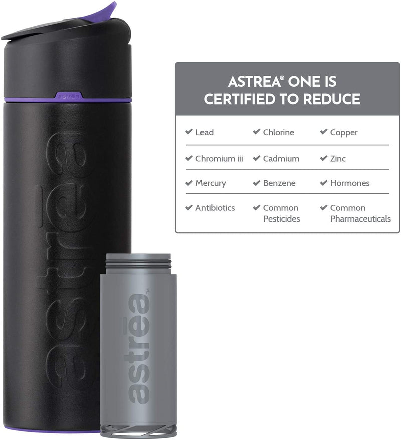 astrea ONE Premium Stainless Steel Filtering Water Bottle - Black/Purple