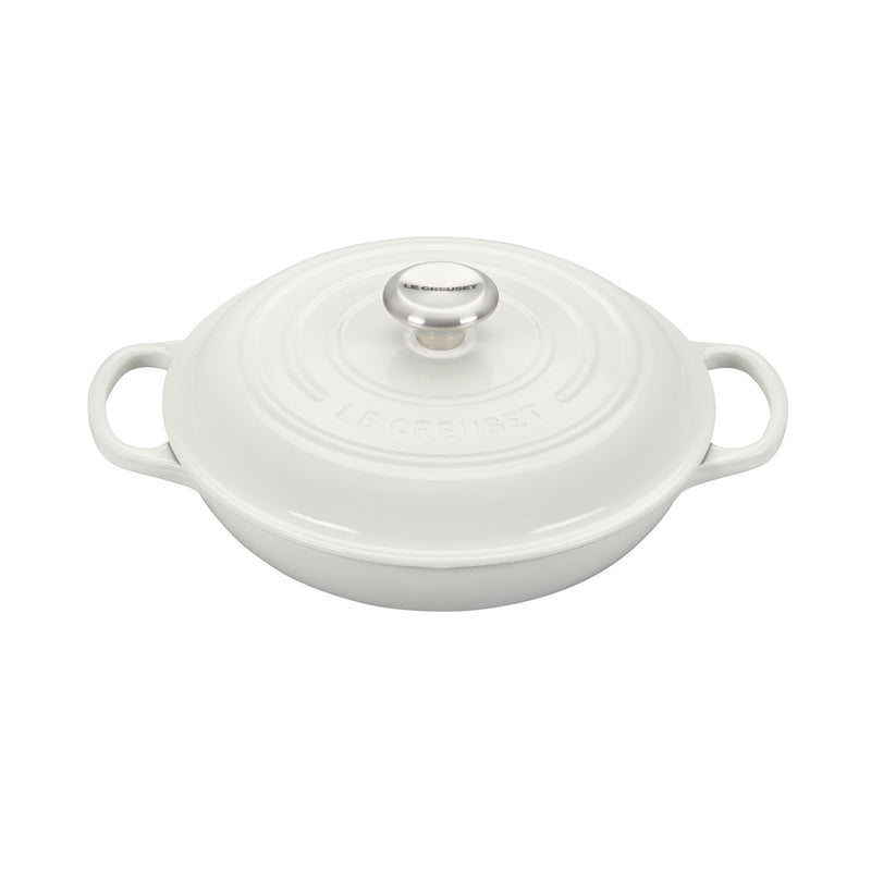 Le Creuset 2 1/4 Qt. Signature Braiser w/Stainless Steel Knob - White- Personalized Engraving Available