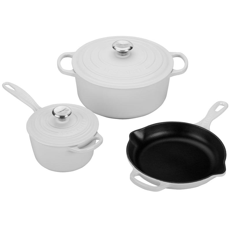 Le Creuset 5 Piece Signature Set - White (5.5 qt. RDO, 1.75 qt. Saucepan, 9" Skillet)