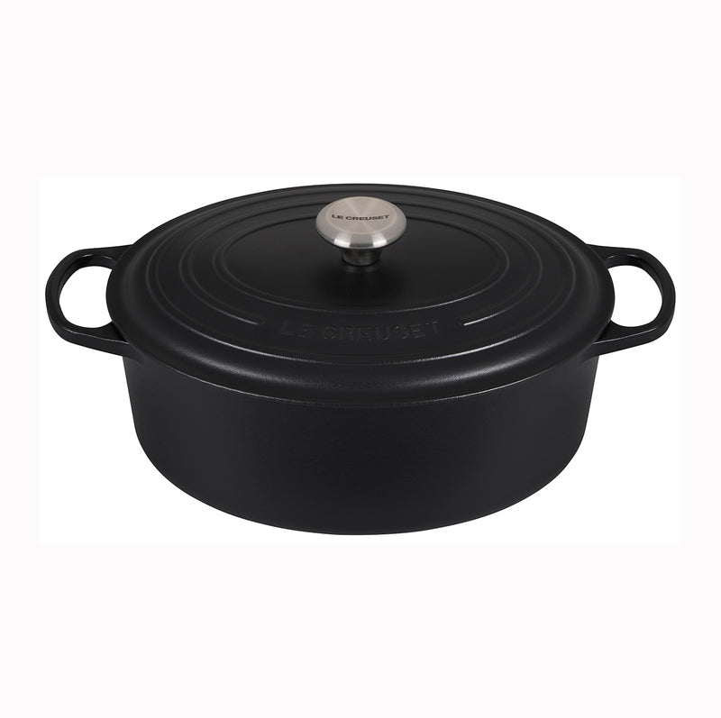 Le Creuset 6 3/4 Qt. Signature Oval Dutch Oven w/Stainless Steel Knob - Licorice- Personalized Engraving Available