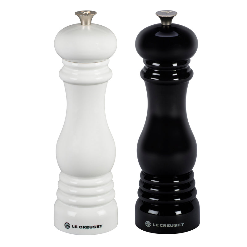 Le Creuset 8" x 2 1/2" Salt and Pepper Mill Set - Black and White