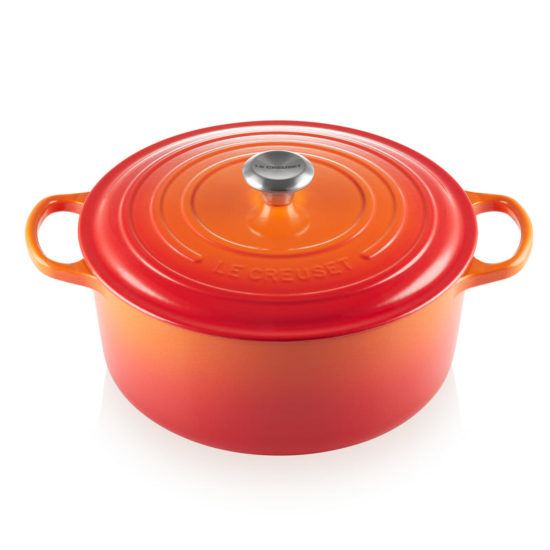 Le Creuset 9 Qt. Signature Round Dutch Oven w/Stainless Steel Knob - Flame- Personalized Engraving Available