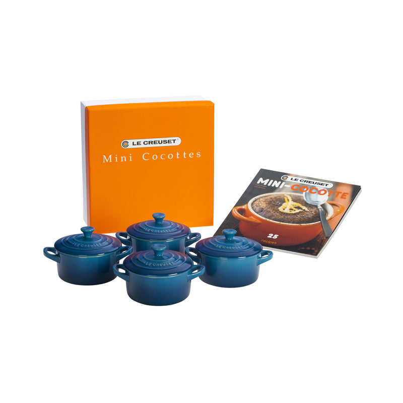 Le Creuset Set of 4 Mini Cocottes with Mini-Cocotte Cookbook (8 oz. each) - Marseille