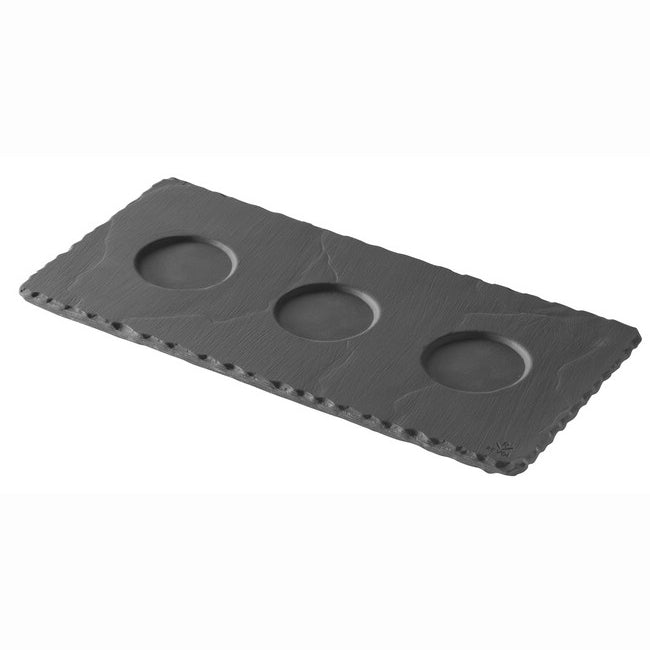 Revol Basalt Rectangular Tray with 3 Indents - 9.75" x 4.75" x 0.25" - Slate