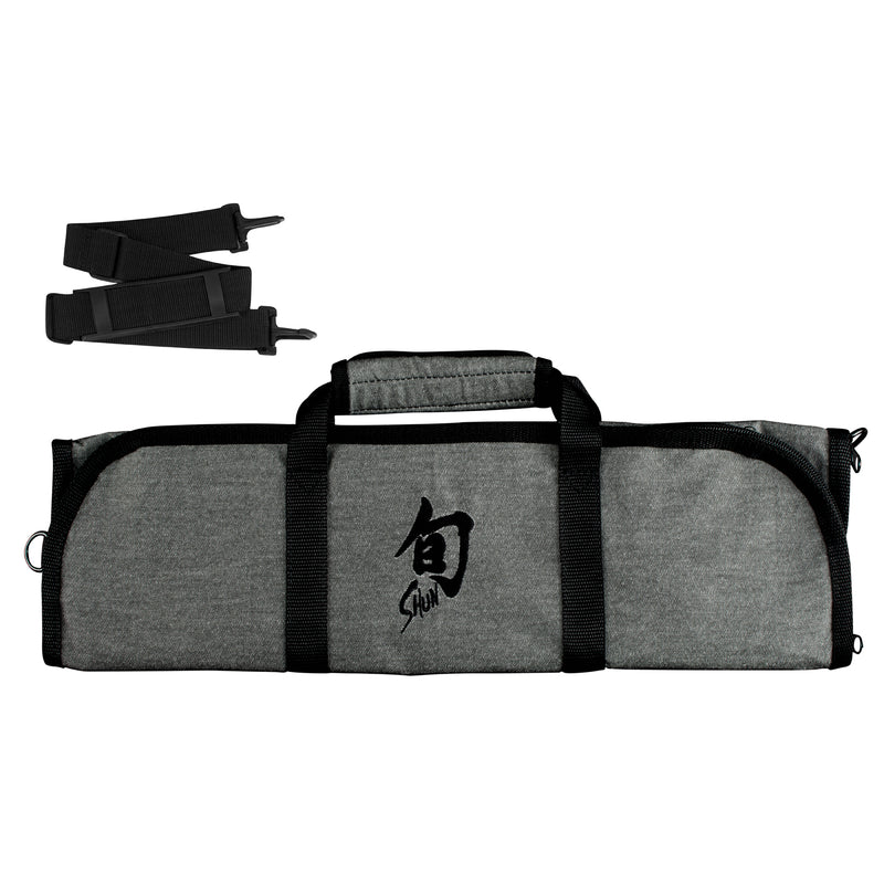 Shun - 8-Slot Knife Roll - Grey w/Straps & Black Shun Logo