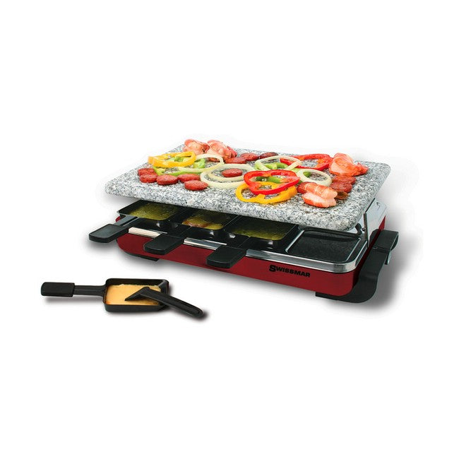 Swissmar - 8 Person Red Classic Raclette Party Grill w/ Granite Stone